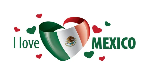 Flaga narodowa Meksyku w kształcie serca i napis kocham Meksyk. Ilustracja wektora — Wektor stockowy