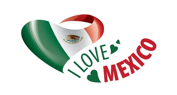 Flaga narodowa Meksyku w kształcie serca i napis kocham Meksyk. Ilustracja wektora — Wektor stockowy