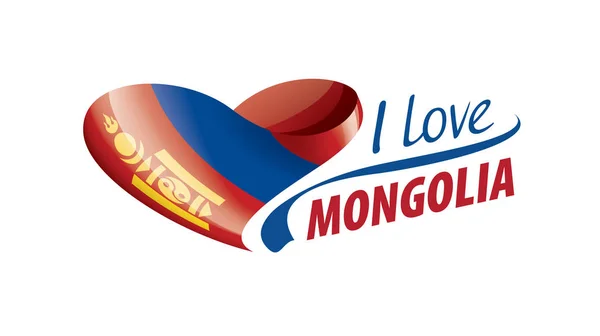 National flag of the Mongolia in the shape of a heart and the inscription I love Mongolia. Vector illustration — ストックベクタ