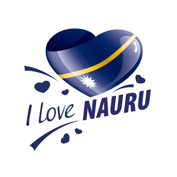 National flag of the Nauru in the shape of a heart and the inscription I love Nauru. Vector illustration — ストックベクタ