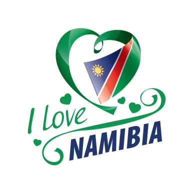 National flag of the Namibia in the shape of a heart and the inscription I love Namibia. Vector illustration