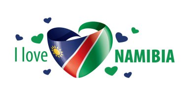 National flag of the Namibia in the shape of a heart and the inscription I love Namibia. Vector illustration
