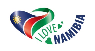 National flag of the Namibia in the shape of a heart and the inscription I love Namibia. Vector illustration