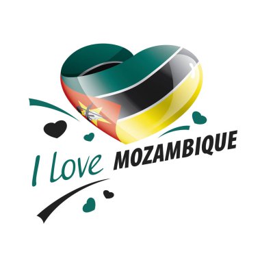 National flag of the Mozambique in the shape of a heart and the inscription I love Mozambique. Vector illustration