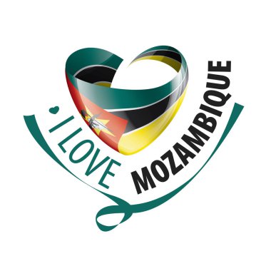 National flag of the Mozambique in the shape of a heart and the inscription I love Mozambique. Vector illustration