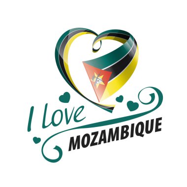 National flag of the Mozambique in the shape of a heart and the inscription I love Mozambique. Vector illustration