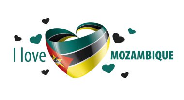 National flag of the Mozambique in the shape of a heart and the inscription I love Mozambique. Vector illustration