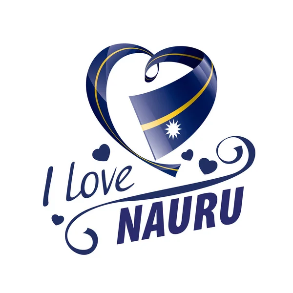 National flag of the Nauru in the shape of a heart and the inscription I love Nauru. Vector illustration — ストックベクタ