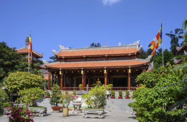 A Buddhist temple at the foot of the long Son Buddha statue in Nha Trang, Vietnam. January 14, 2020