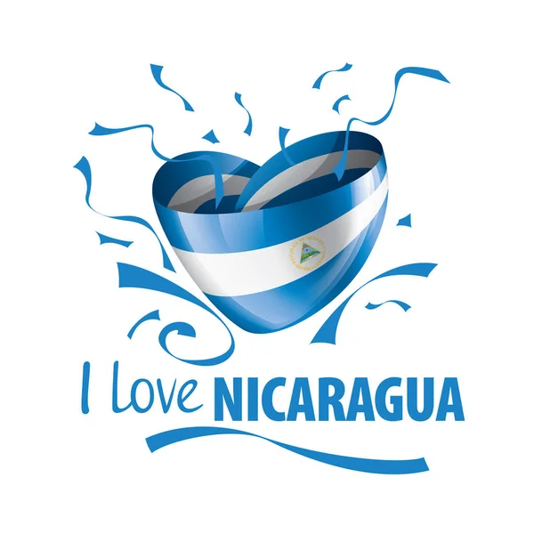 Bandiera nazionale del Nicaragua a forma di cuore e l'iscrizione I love Nicaragua. Illustrazione vettoriale — Vettoriale Stock