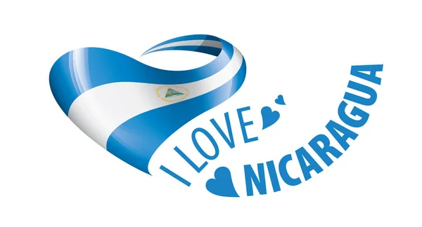 Bandiera nazionale del Nicaragua a forma di cuore e l'iscrizione I love Nicaragua. Illustrazione vettoriale — Vettoriale Stock