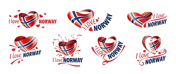 Drapeau national de la Norvège en forme de cœur et l'inscription que j'aime la Norvège. Illustration vectorielle — Image vectorielle