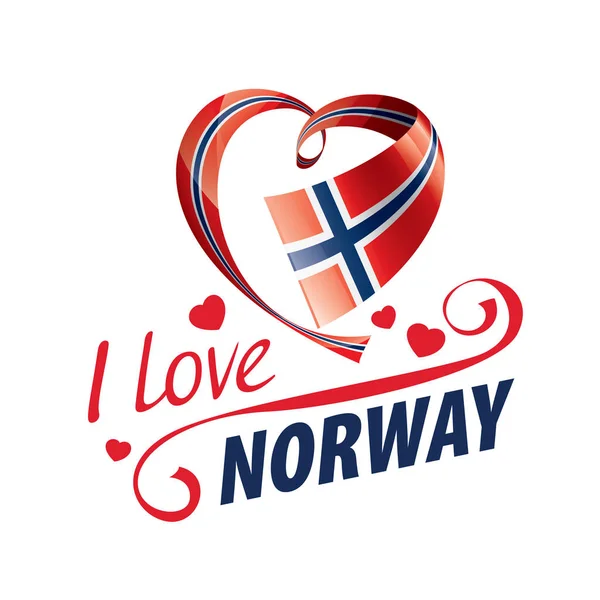 Norvégia nemzeti zászlója szív alakban, és a felirat, amit szeretek Norvégiában. Vektorillusztráció — Stock Vector