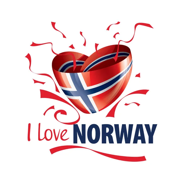 Norvégia nemzeti zászlója szív alakban, és a felirat, amit szeretek Norvégiában. Vektorillusztráció — Stock Vector