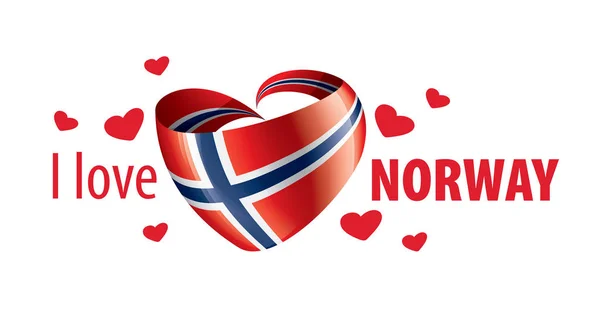 National flag of the Norway in the shape of a heart and the inscription I love Norway. Vector illustration — Stock Vector