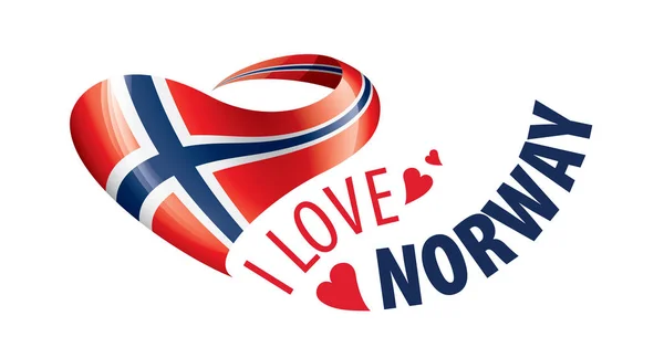 National flag of the Norway in the shape of a heart and the inscription I love Norway. Vector illustration — ストックベクタ