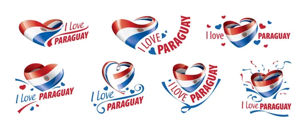 Drapeau national du Paraguay en forme de cœur et l'inscription que j'aime le Paraguay. Illustration vectorielle — Image vectorielle