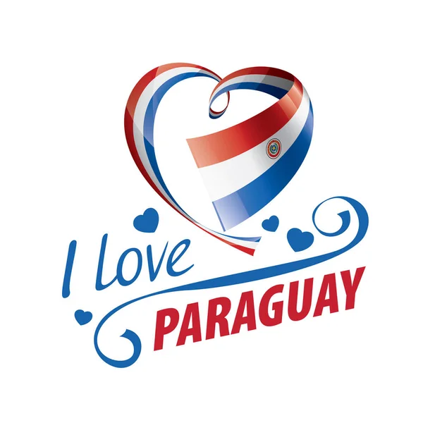 National flag of the Paraguay in the shape of a heart and the inscription I love Paraguay. Vector illustration — Stock Vector