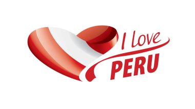 Peru 'nun kalp şeklinde ulusal bayrağı ve Peru' yu seviyorum. Vektör illüstrasyonu