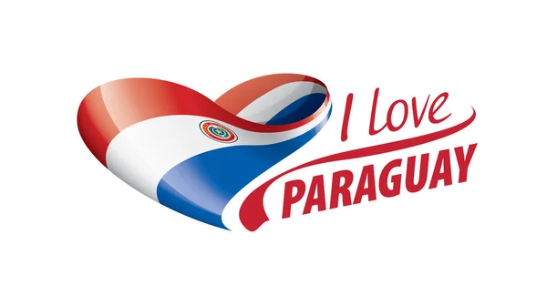 Národní vlajka Paraguaye ve tvaru srdce a nápis Miluji Paraguay. Vektorová ilustrace — Stockový vektor