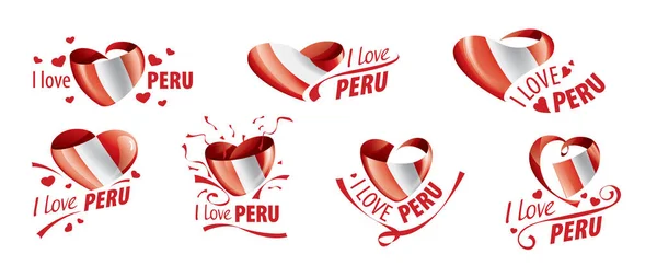 Perus nationalflagga i form av ett hjärta och inskriptionen jag älskar Peru. Vektorillustration — Stock vektor