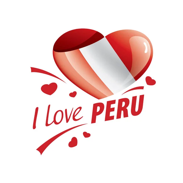 Государственный флаг Перу в форме сердца и надписи "Я люблю Перу". Векторная иллюстрация — стоковый вектор