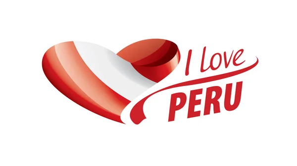 Národní vlajka Peru ve tvaru srdce a nápis Miluji Peru. Vektorová ilustrace — Stockový vektor