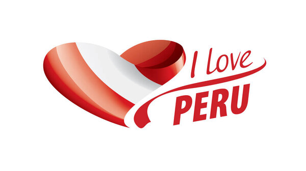 National flag of the Peru in the shape of a heart and the inscription I love Peru. Vector illustration