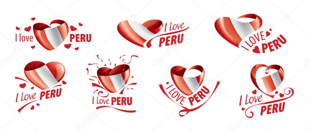 National flag of the Peru in the shape of a heart and the inscription I love Peru. Vector illustration