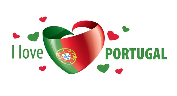 National flag of the Portugal in the shape of a heart and the inscription I love Portugal. Vector illustration — 스톡 벡터