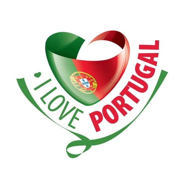 Drapeau national du Portugal en forme de cœur et l'inscription J'aime le Portugal. Illustration vectorielle — Image vectorielle