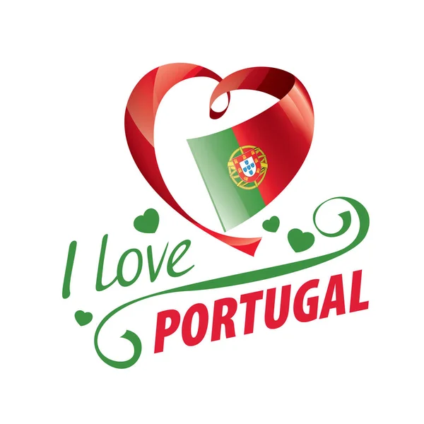 Государственный флаг Португалии в форме сердца и надпись "Я люблю Португалию". Векторная иллюстрация — стоковый вектор