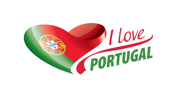 Государственный флаг Португалии в форме сердца и надпись "Я люблю Португалию". Векторная иллюстрация — стоковый вектор