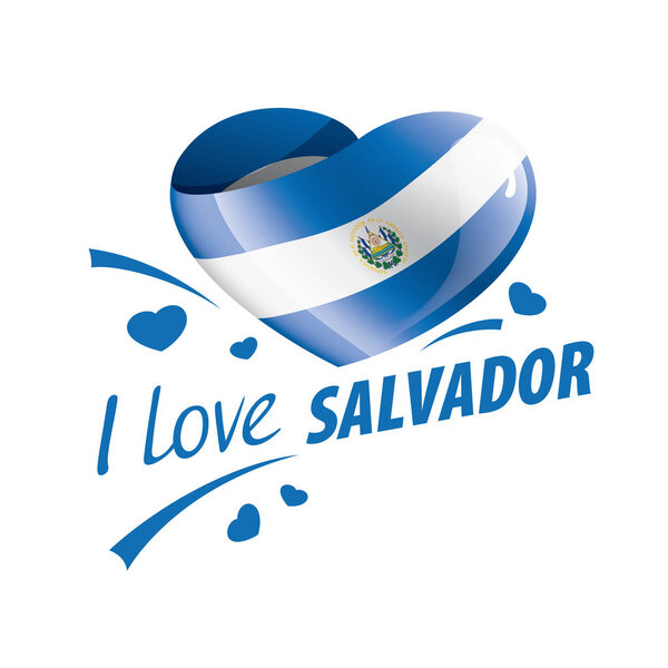 National flag of the Salvador in the shape of a heart and the inscription I love Salvador. Vector illustration