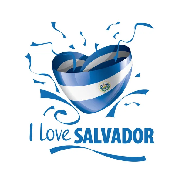 National flag of the Salvador in the shape of a heart and the inscription I love Salvador. Vector illustration — 스톡 벡터