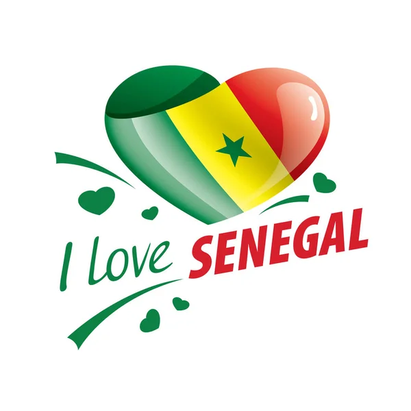 Szenegál nemzeti zászlója szív alakban, és a felirat, amit szeretek Szenegálban. Vektorillusztráció — Stock Vector