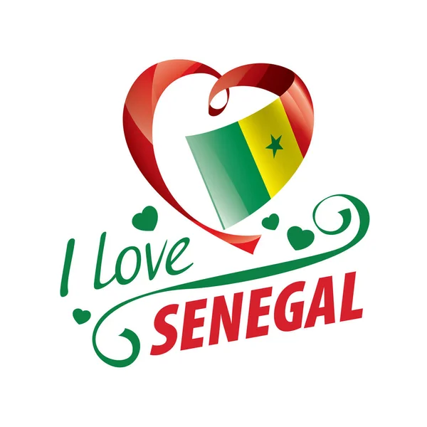 Bandera nacional del Senegal en forma de corazón y la inscripción Me encanta Senegal. Ilustración vectorial — Vector de stock