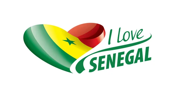 Szenegál nemzeti zászlója szív alakban, és a felirat, amit szeretek Szenegálban. Vektorillusztráció — Stock Vector