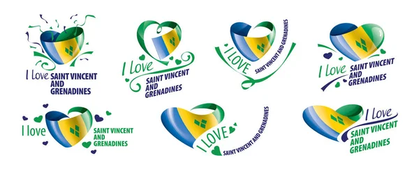 Flaga narodowa Saint Vincent i Grenadyny w kształcie serca i napis kocham Saint Vincent i Grenadyny. Ilustracja wektora — Wektor stockowy