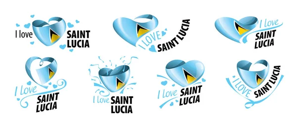 Nationale vlag van de Saint Lucia in de vorm van een hart en de inscriptie Ik hou van Saint Lucia. Vectorillustratie — Stockvector