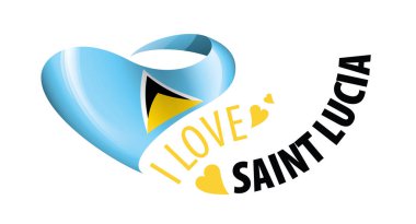 Aziz Lucia 'nın kalp şeklinde ulusal bayrağı ve Aziz Lucia' ya bayılıyorum. Vektör illüstrasyonu