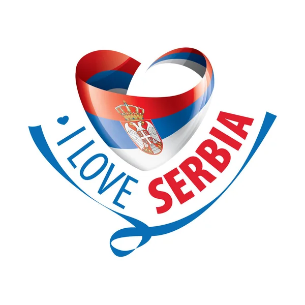 Bandeira nacional da Sérvia na forma de um coração e a inscrição Eu amo a Sérvia. Ilustração vetorial —  Vetores de Stock