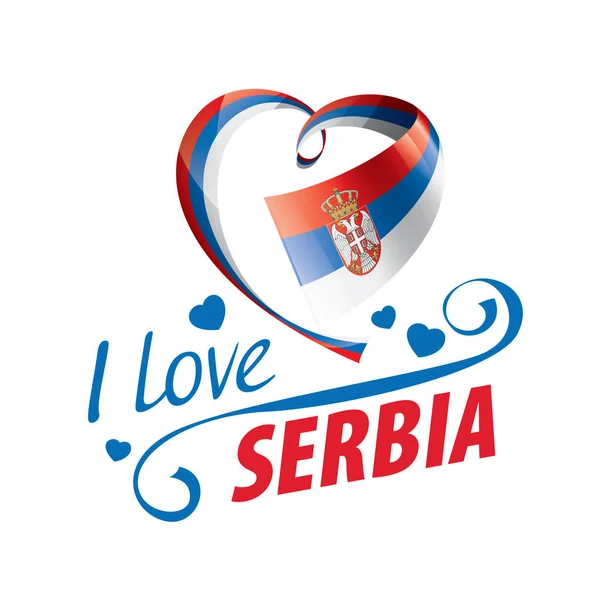 Bandera nacional de Serbia en forma de corazón y la inscripción Amo a Serbia. Ilustración vectorial — Vector de stock