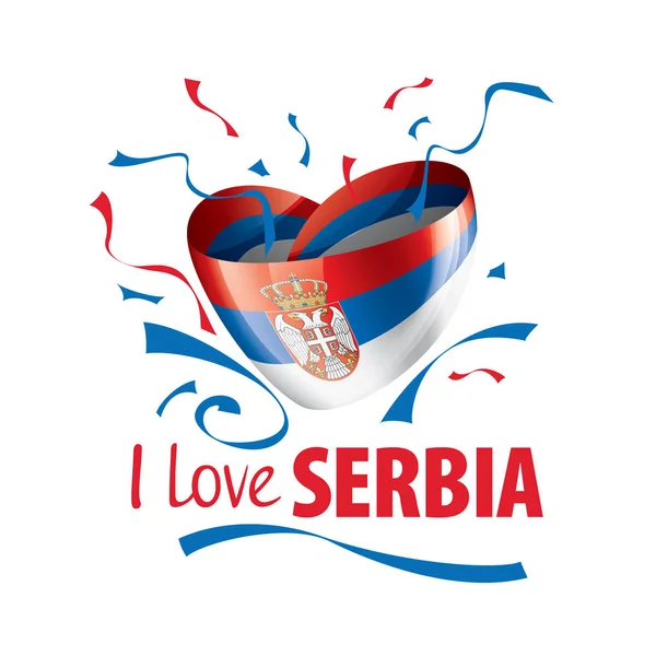 Bandera nacional de Serbia en forma de corazón y la inscripción Amo a Serbia. Ilustración vectorial — Vector de stock