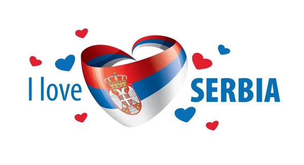 Bandera nacional de Serbia en forma de corazón y la inscripción Amo a Serbia. Ilustración vectorial — Vector de stock