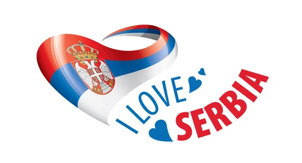 Εθνική σημαία της Σερβίας σε σχήμα καρδιάς και την επιγραφή που αγαπώ Σερβία. Εικονογράφηση διανύσματος — Διανυσματικό Αρχείο
