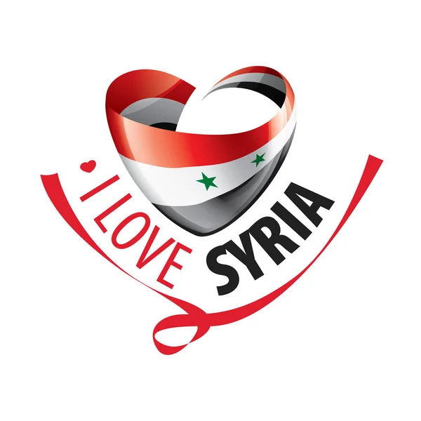 Nationalflagge der syrien in form eines herzens und der aufschrift i love syria. Vektorillustration — Stockvektor