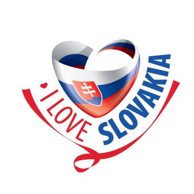 Slovakya 'nın kalp şeklinde ulusal bayrağı ve Slovakya' ya bayılıyorum. Vektör illüstrasyonu