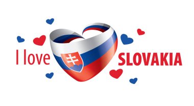 National flag of the Slovakia in the shape of a heart and the inscription I love Slovakia. Vector illustration clipart