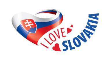 Slovakya 'nın kalp şeklinde ulusal bayrağı ve Slovakya' ya bayılıyorum. Vektör illüstrasyonu